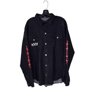 ASRV Fitness Wolf Collared Denim LS Snap Shirt Black Men's XL Grunge